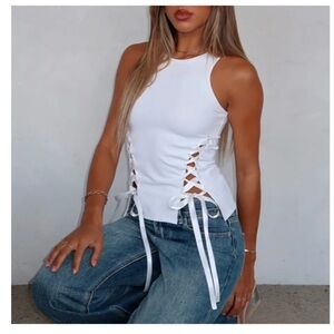 White Fox White Lace-Up Tank Top